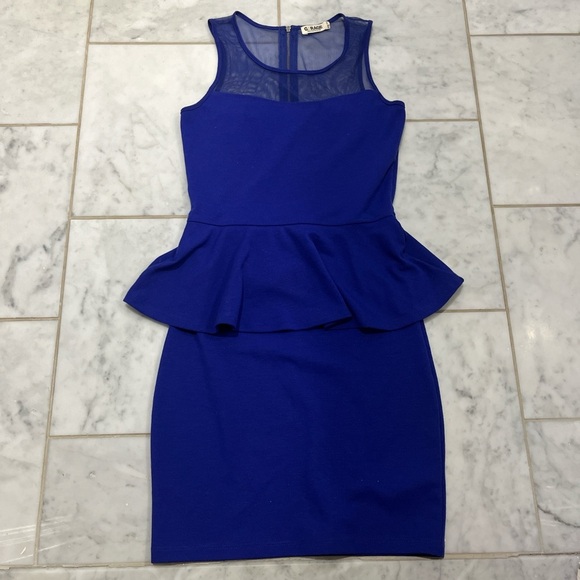 Garage Royal Blue Peplum Mini Dress. Has small hole in the mesh. - Picture 1 of 3